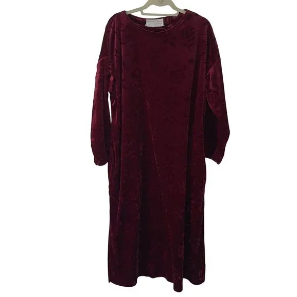 Cinema Etoile Vintage Robe Size XL Burgundy Velour Floral Jacquard Pullover - Picture 8 of 11